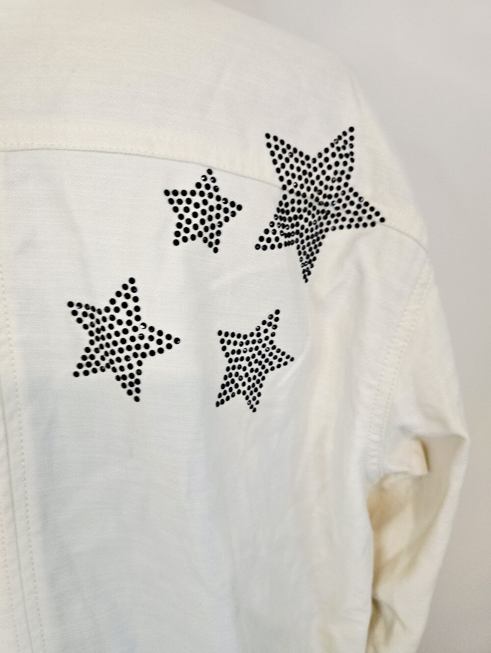 Peace Love World White Studded Star Utility Jacket Shacket Cotton Oversized Y2K - Picture 7 of 15